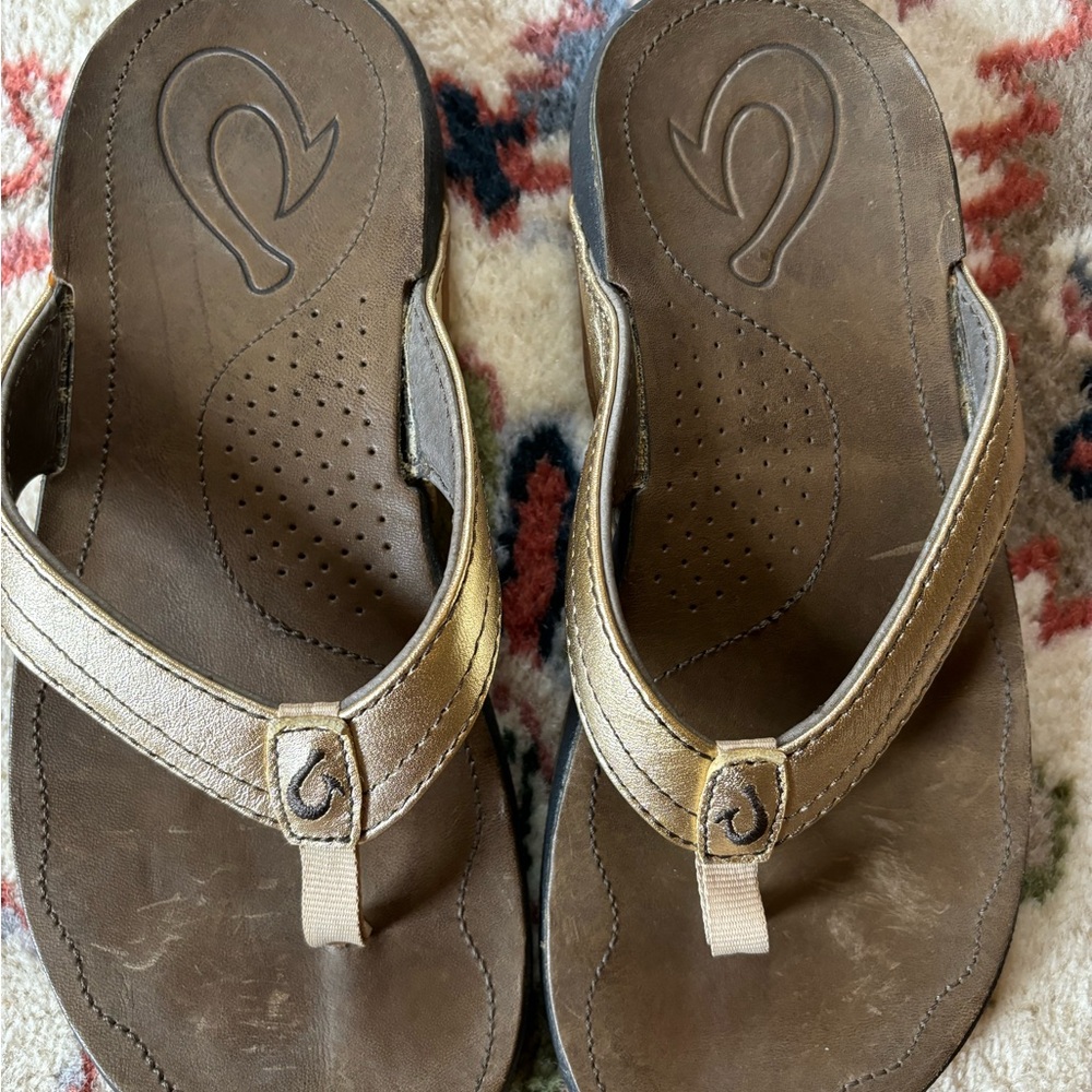 OluKai Brown and Gold Women's Sandals